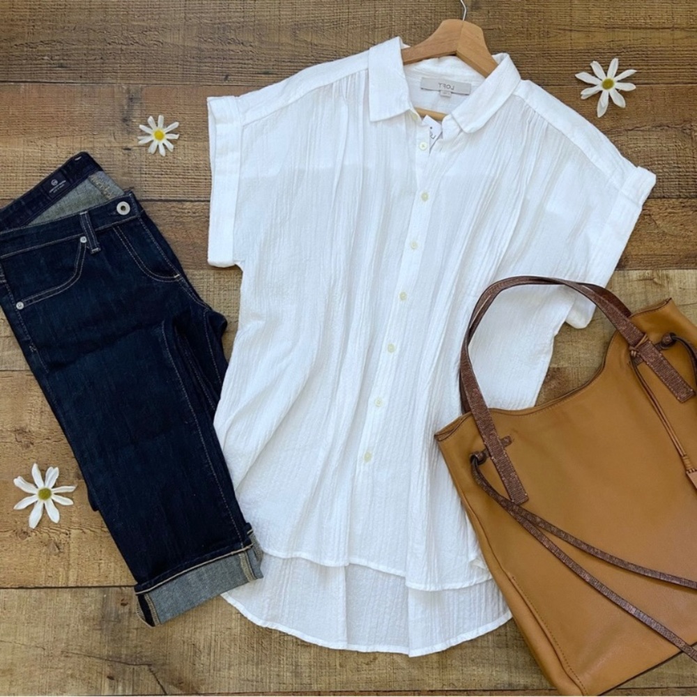 Tunic Blouse Crisp White 🩵NWT Cotton Short Sleeve Top/TUNIC